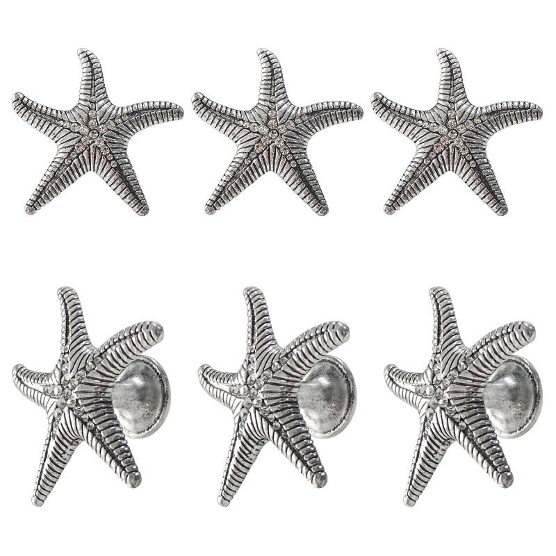 Xinally 6 Pieces Starfish Knobs, Coastal Beach Cute Ocean Animal Theme Single Hole Pulls for Suitable for Suitable for Kitchen Bathroom Dressers Closets Kitchens and Other Home Decoration (Starfish) - Image 1